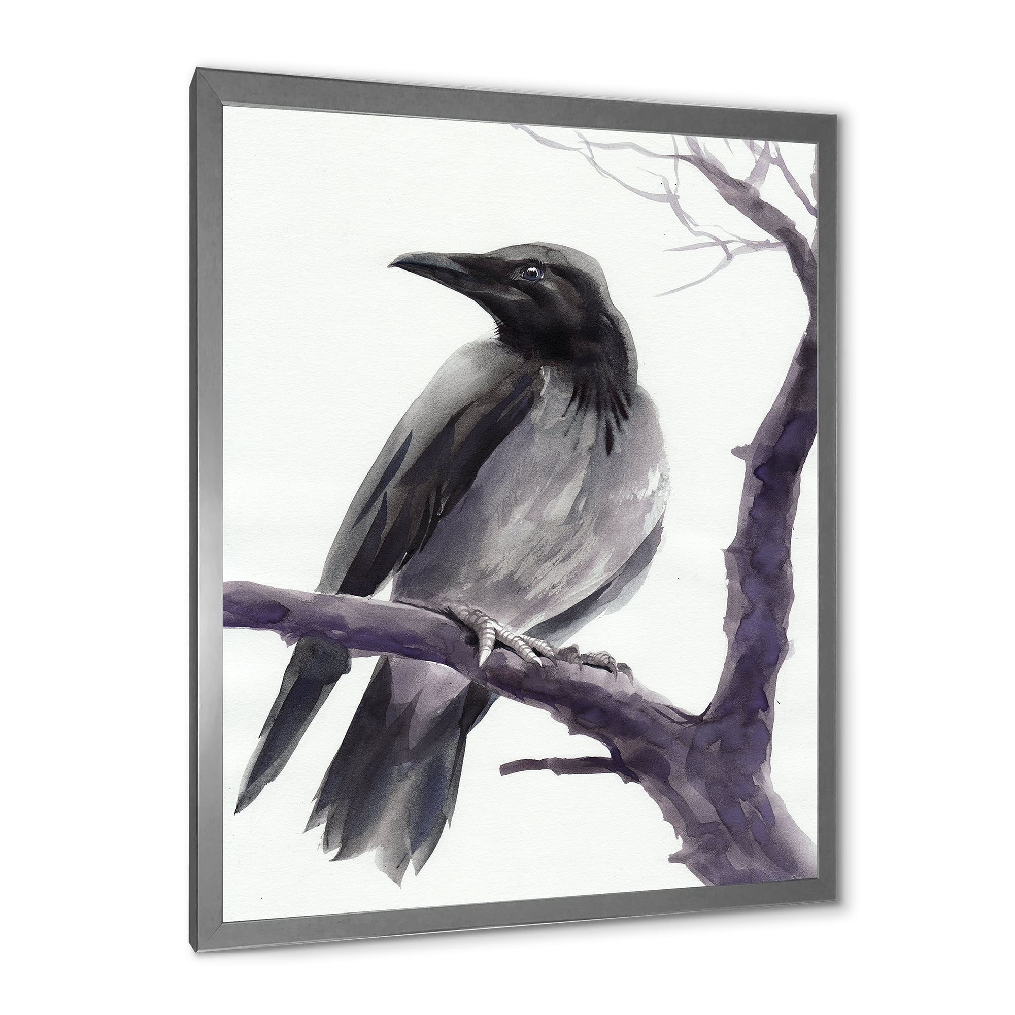 Designart 'Big Crow Sitting On A Branch' Traditional Framed Art Print