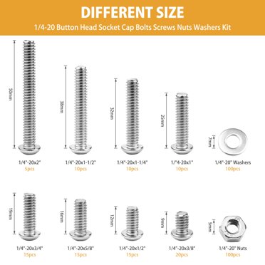 197-Piece SAE Machine Screw Assortment Kit | 1/4-20, 5/16-18, 3/8-16 Hex Bolts With Nuts & Washers In 304 Stainless
