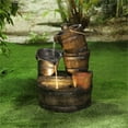thumbnail image 2 of LuxenHome Résine Whisky Baril Éclairé Fontaine Extérieure avec Planteur, 2 of 6
