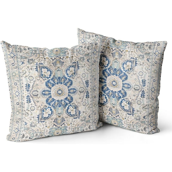 Grey Blue Boho Style Throw Pillow Cover Set of 2 Ethnic Pattern Short Plush Carpet Tribal Pattern Throw Pillow Case 18x18 inch Cushion Cover Home Office Decorative Square