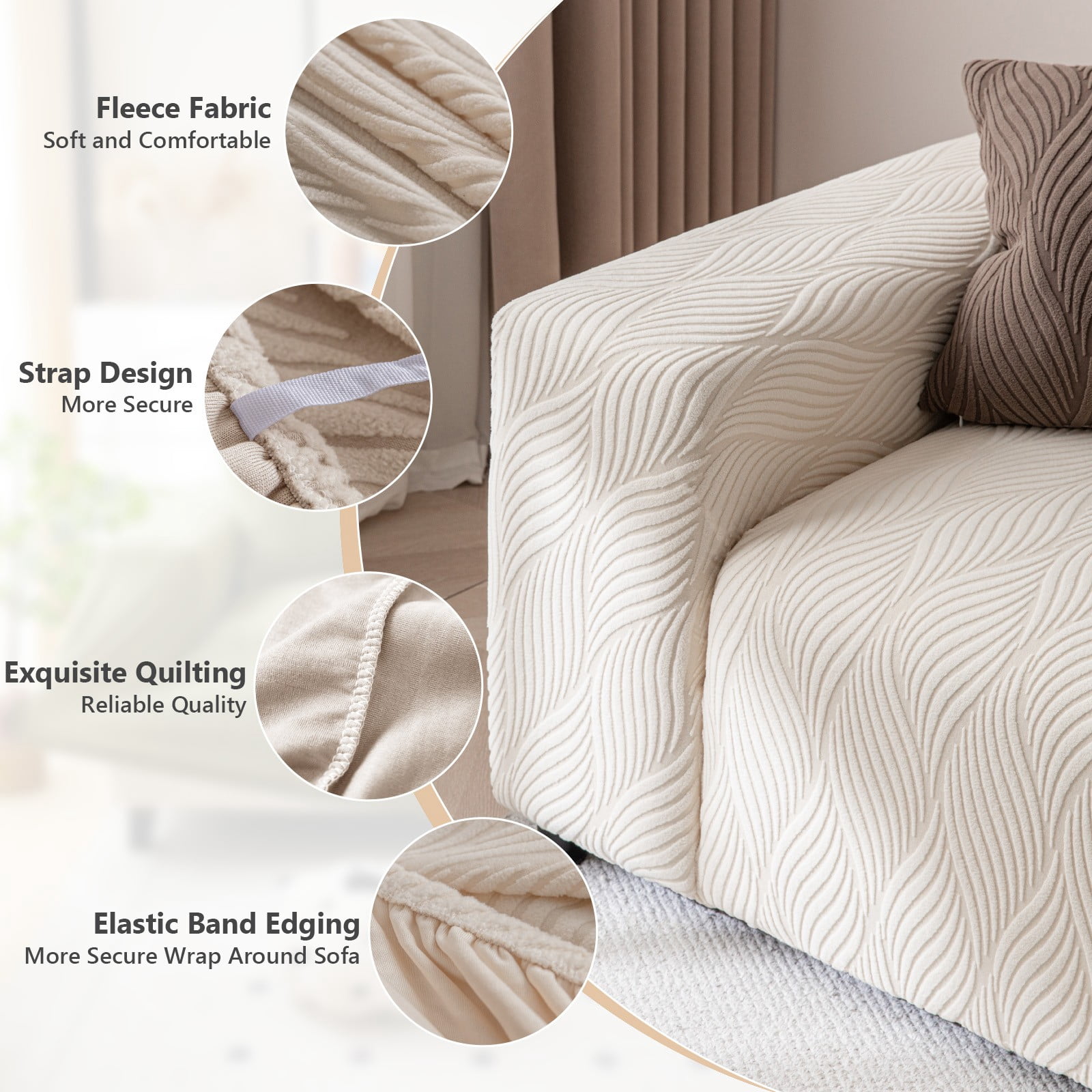ANMINY Stretch Sofa Covers Couch Covers Furniture Protector Sofa Slipcover Leaf Pattern 2-seater (57"-73")