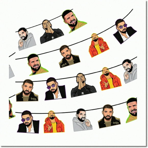 Drake Parti Vibes Kit - 18 Pcs Bannières, Fournitures et Décorations pour la Maison - Papier Décor Mural de Fond avec Ruban
