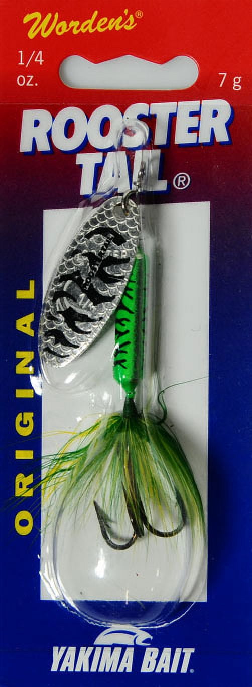 Yakima Bait Worden's Original Rooster Tail, Inline Spinnerbait Fishing Lure, Metallic Lime Tiger, 1/4 oz.