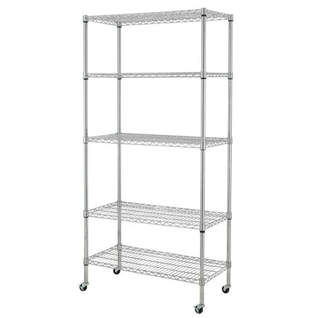 

5-Tier NSF-Certified Steel Wire Shelving with Wheels Chrome