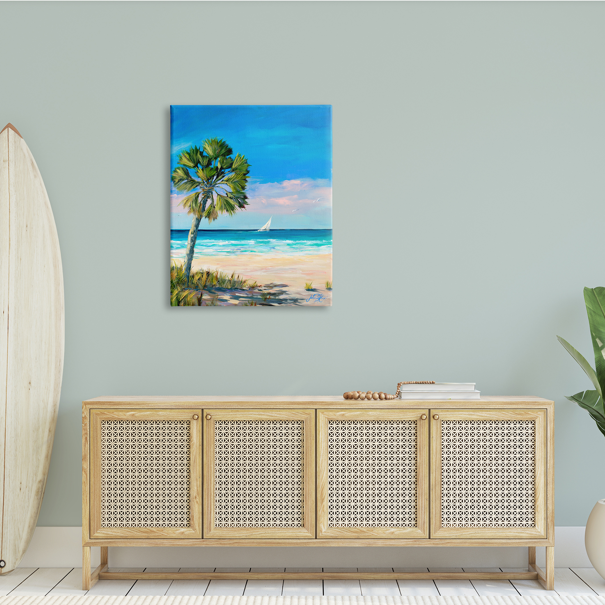 Stupell Industries Coastal Palm Beach Coast Sailboat Cruise Nautical Painting, 30 x 40, Design by Julie Derice