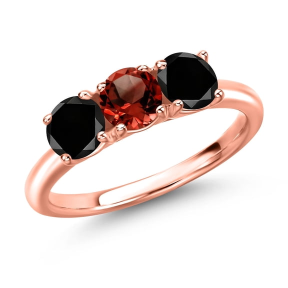 Gem Stone King 18K Rose Gold Plated Silver Red Garnet and Black Diamond Engagement Ring for Women | 1.65 Cttw | Round 5MM | Gemstone January Birthstone | Size 7