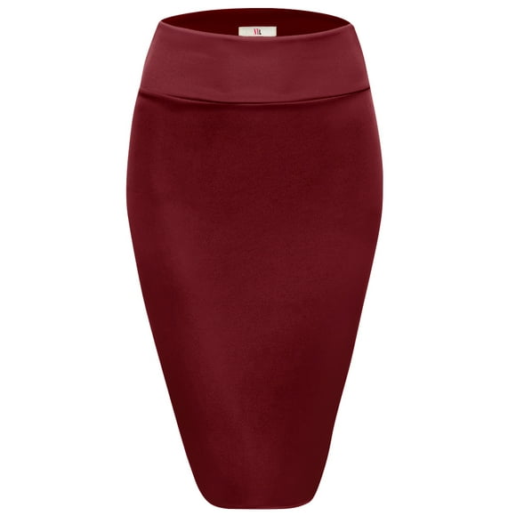 NYL Jupe Crayon Taille Haute sous le Genou pour Femmes, Medium, Bordeaux