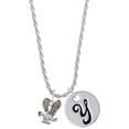 thumbnail image 1 of Delight Jewelry Silvertone Small Eagle - Mascot Silvertone Script Initial Disc - Y - Charm Necklace, 20"+3", 1 of 4