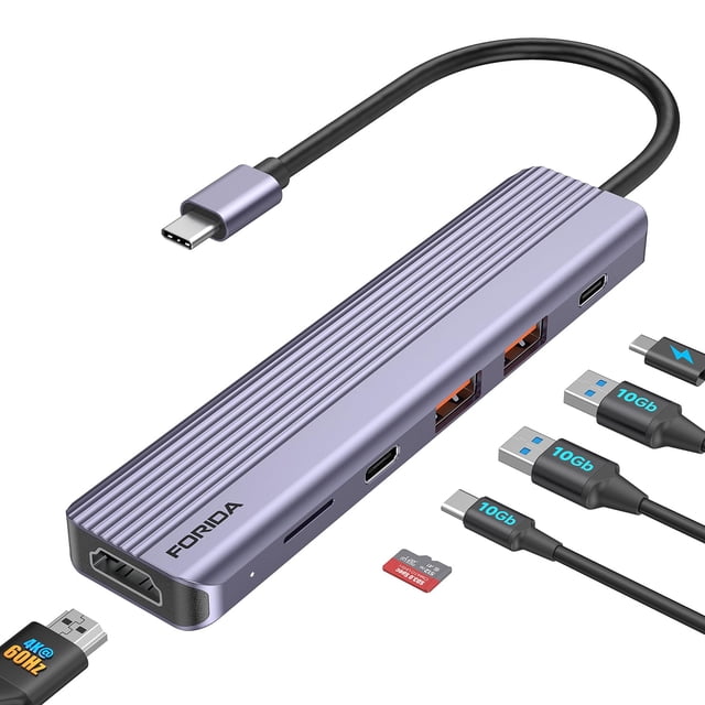 Hub USB C FORIDA tipo C de 10 Gbps con 4K @60HZ HDMI 100 W PD