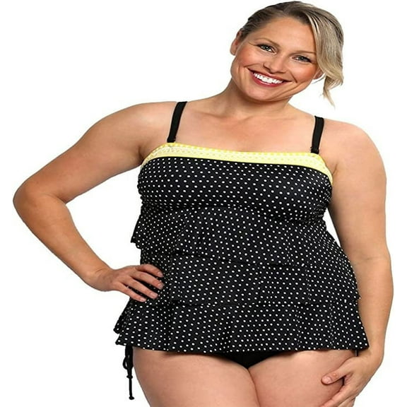 24th & Ocean YELLOW/BLACK Tiered Tankini Swim Top, US Small