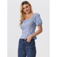 thumbnail image 2 of Top Florales Estilo Campesino Con Mangas Abullonadas Y Cuello En Forma De Corazón De Pradera Para Mujer Azul Claro L, 2 of 5
