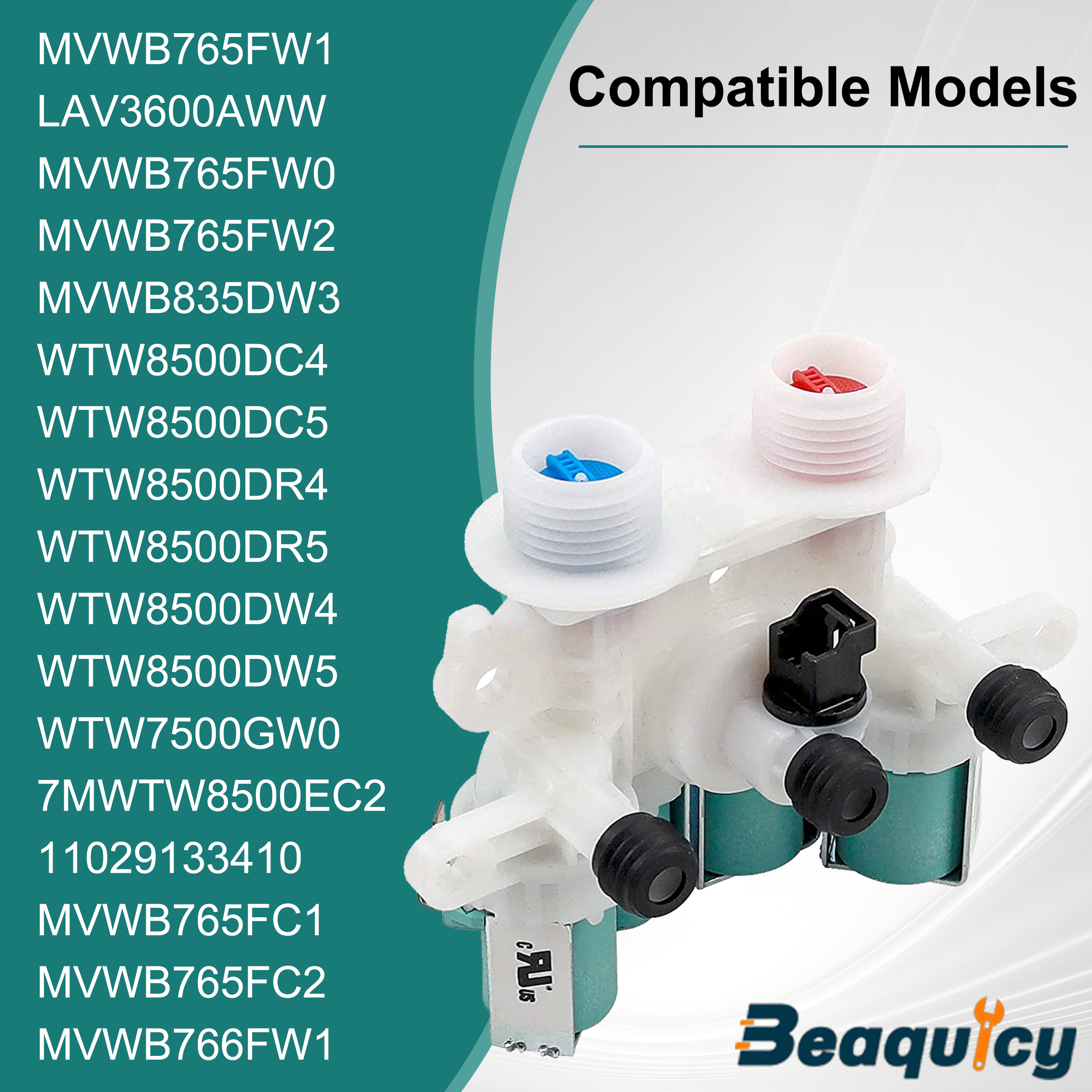 Beaquicy Washer Water Inlet Valve Replacement W11220230 W11165546 with Mounting Bracket, 1 Pack