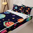 thumbnail image 3 of Manfei Cute Cartoon Space Planets Zipper Twin Comforter Sets with Fitted Sheet and 2 Pillowcases,Celestial Stars Zipper Bedding Set,Black,Colorful Stars Reversible,4pcs, 3 of 8