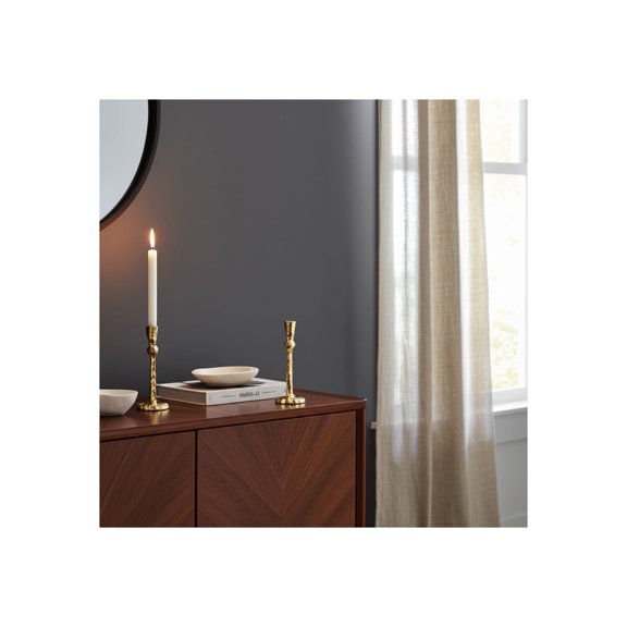 Sleek Tall Taper Candle Holder for Modern Table Centerpiecess - Hammered Candlestick Holder for Home, Living Room, and Kitchen Counter - Textured Metal Design for Mantel Display - 9", Gold & Metallic