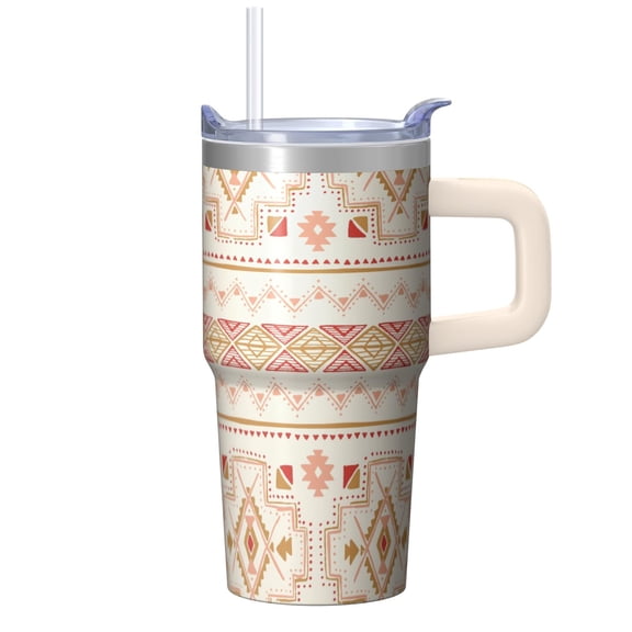 20oz Travel Cup with Lid and Straw, Bohemian Stainless Steel Insulated Coffee Mug, Double Wall Vacuum Tumbler, Leakproof Thermal