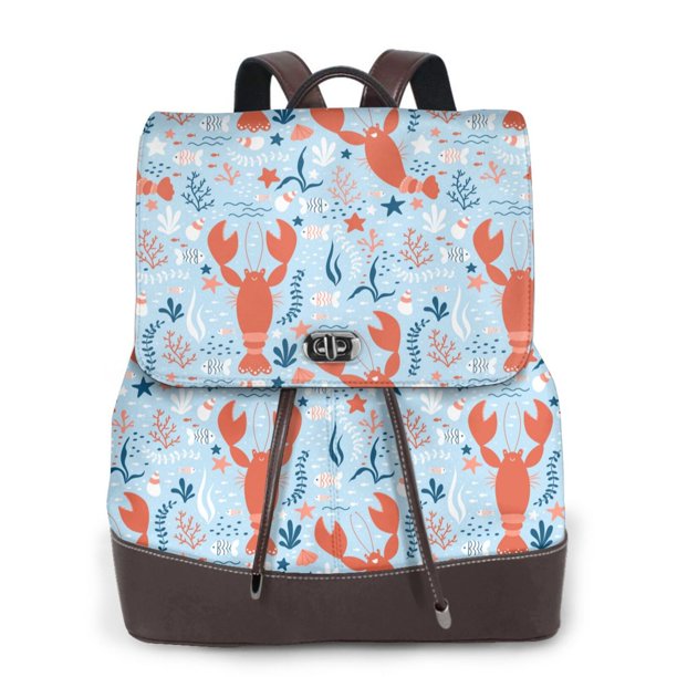 Easygdp Lobsters Mochila de Cuero para Mujeres, Bolso de Hombro, Bolsos de Mano de Moda para Trabajo y Viajes