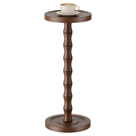 Small Round Side Table, Rubber Wood‌ End Table for Small Spaces, Modern Accent Tables, Solid Wood Drink Tables for Living Room, Bathroom, Bedroom, Couch (Dark Walnut, 9.4 inch)
