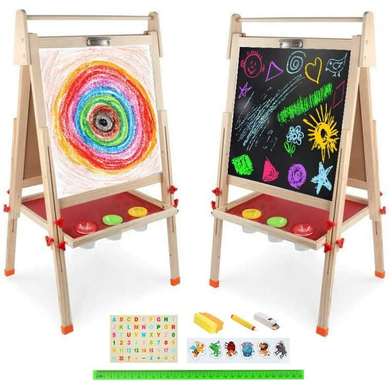Kids Easel with Wooden Paper roll Holder Double-Sided Whiteboard &  Chalkboard Kids Art Easel Magnetics, Numbers and Others, Easley for  Kids,Tollders