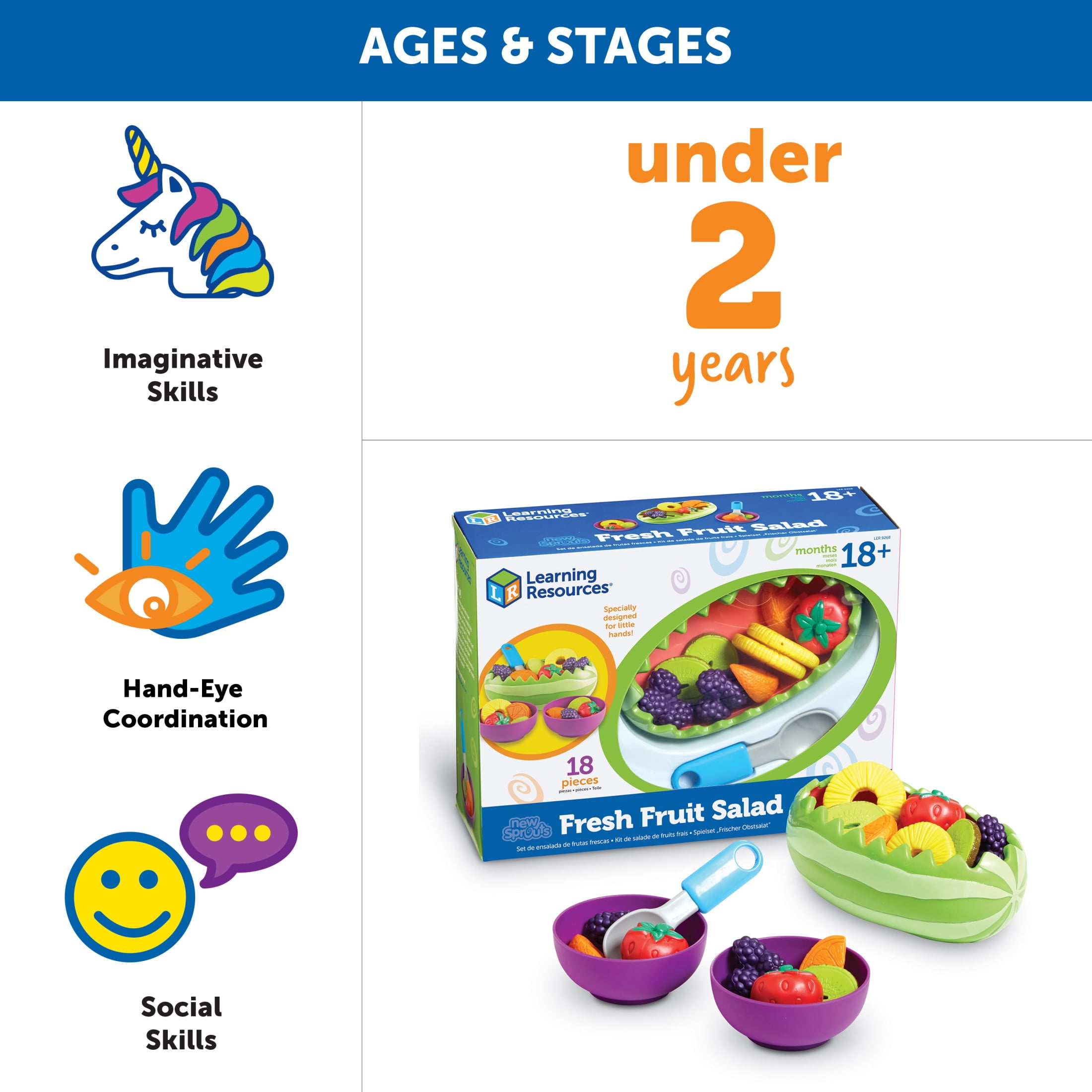 Learning Resources New Sprouts Fresh Fruit Salad, Toddler Play Food, Ages 18 Months+
