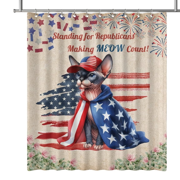 Republican Sphynx Making Meow Count Election 2024 Shower Curtain Cat Lover Kitten Owner Gifts Idea Waterproof Bathroom Bathtub Curtain - 01002