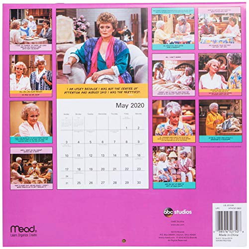 2020 The Golden Girls 16 Month Wall Calendar by Mead 12" X 24" open 