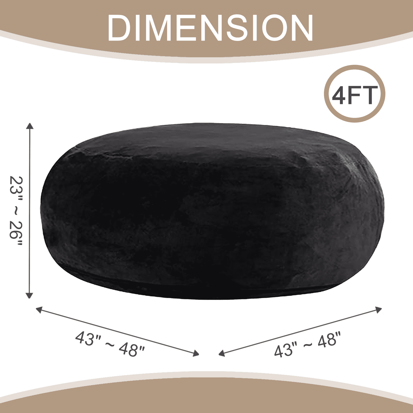 Sanae 4FT Bean Bag Chair for Adults, Memory Foam Filler Beanbag with Removable Washable Flannel Cover, Lazy Sofa for Living Room, Black