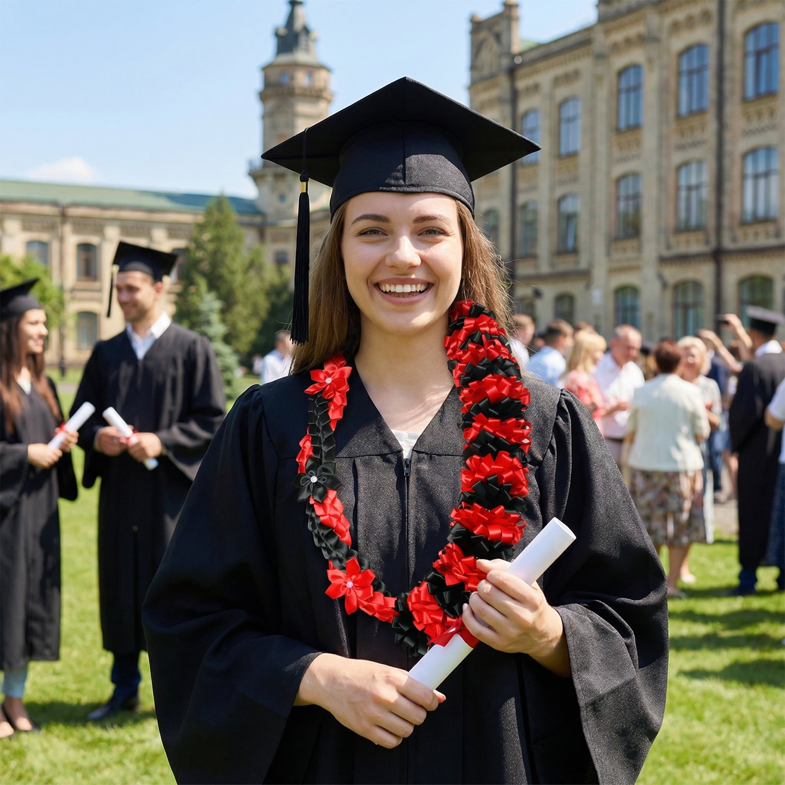 Kicpot Graduation Leis Class of 2026 Grad Ribbon Leis Double Braided Necklace Hawaiian Flower Garland with Metal Graduation Cap Hanging Keepsake Ornament for Him Her Graduation Party Decorations