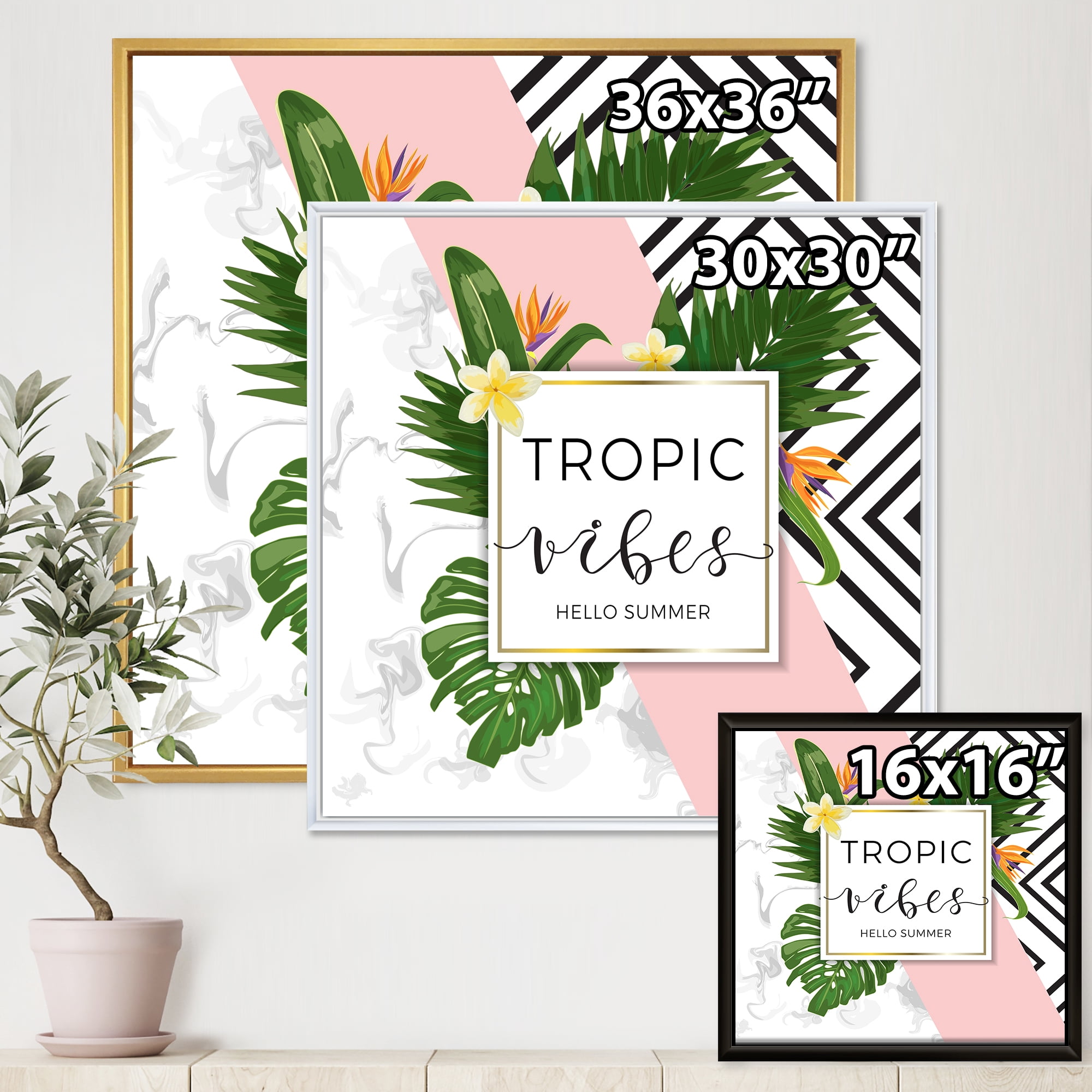 Designart 'Geometrics Tropic VIbes On Triangular' Nautical & Coastal Framed Canvas Wall Art Print