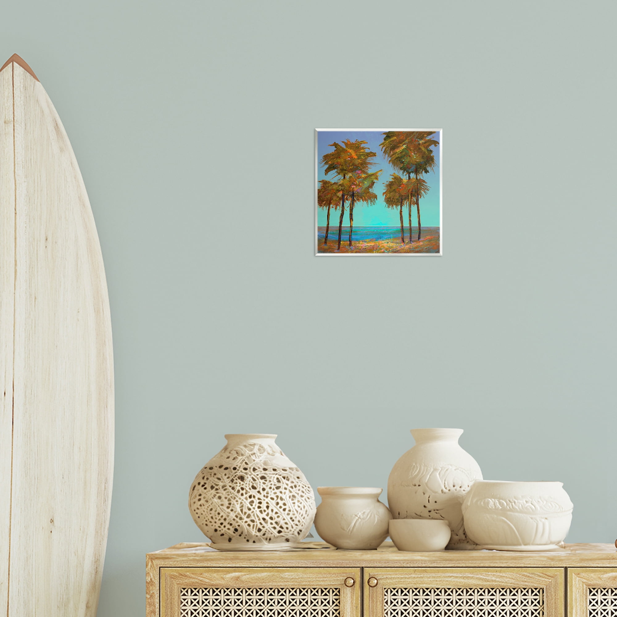 Stupell Industries Looming Green Palms Landscape Painting Unframed Art Print Wall Art, 12 x 12