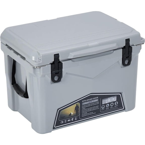 Grey Premium Rotomolded Camping Cooler – 5-Day Ice Retention, Heavy-Duty Portable Cooler with Fish Ruler, Cup Holders & Drain Plug – Ideal for Outdoor, Fishing, Beach, Picnics & Tailgating (20 Quart)