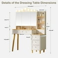thumbnail image 7 of Yoneston Vanity Desk with Large Adjustable Light Mirror and 2 USB Ports, Makeup Table with 5 Drawers and 6 Open Shelves Storage for Bedroom,Dressing Room, White, 7 of 7