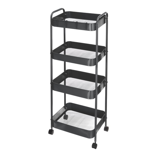 Carrito de Almacenamiento Delgado, Carrito Rodante de Utilidad de 4 Niveles con Ruedas para Almacenamiento, Negro