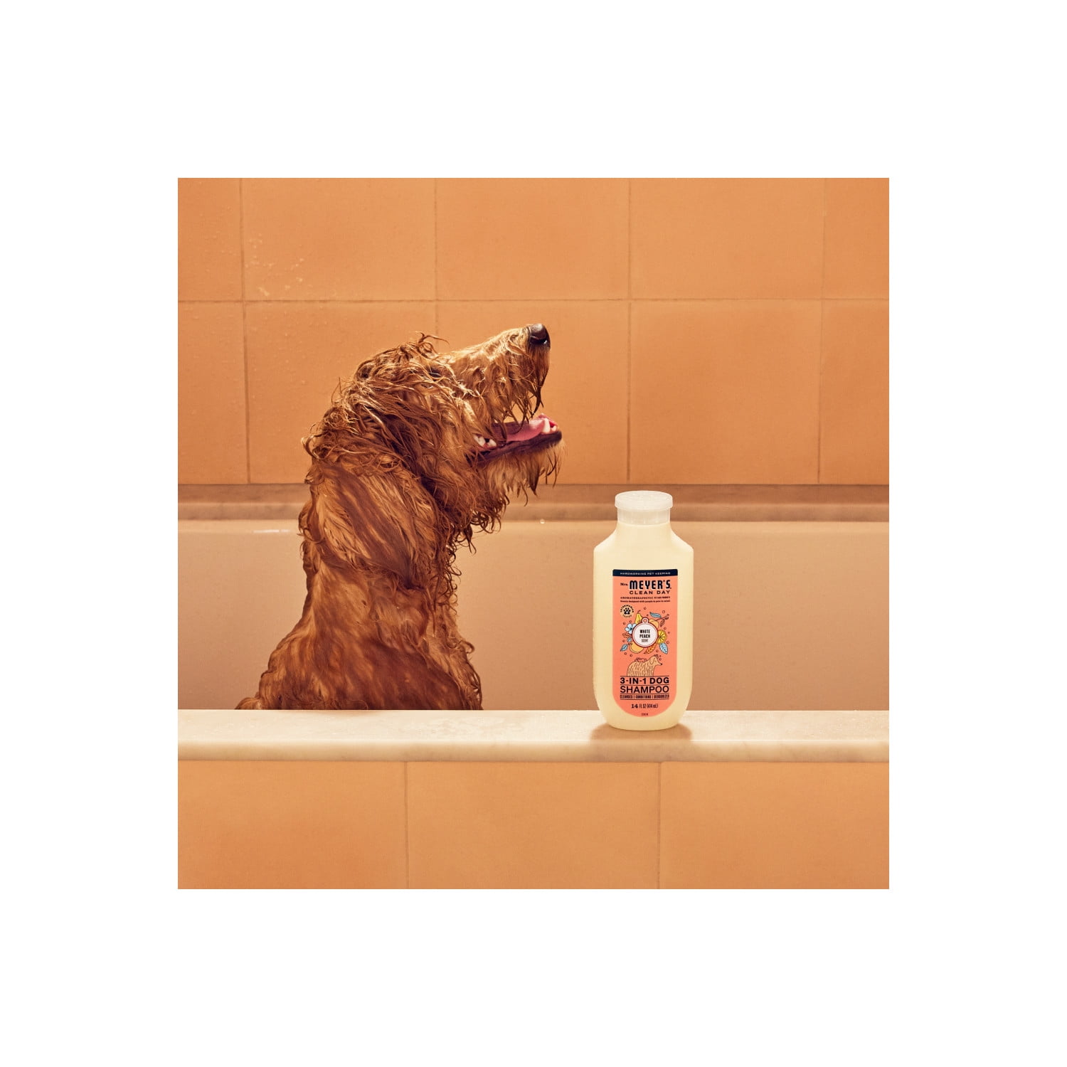 Mrs. Meyer's Clean Day 3 in 1 Dog Shampoo, White Peach Scent, 14oz