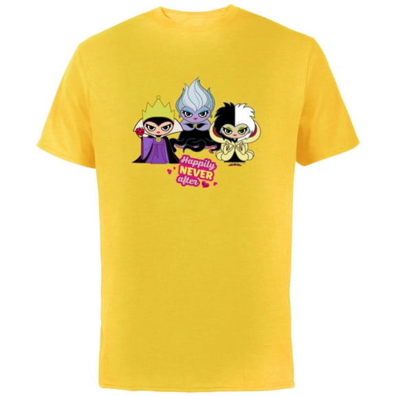 Disney Villains Queen Ursula Cruella Happily NEVER After - Short Sleeve Cotton T-Shirt for Adults - Customized-Yellow