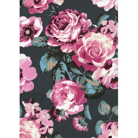 FABRIC SELECTION 96%POLY 4%SPAN DTY BRUSHED FLORAL PRINT 58/60" CHARCOAL/ROSE 17 (3 YARD PRECUT)