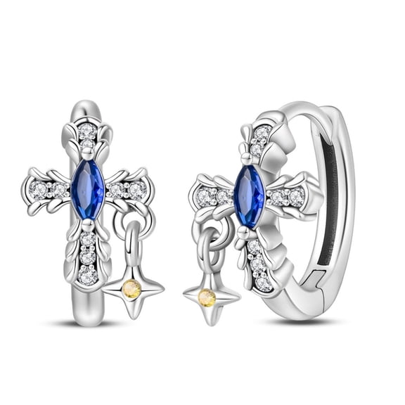 KUNSIR 925 Sterling Silver Cross Hoop Earrings &Star Charm Women Men Earrings