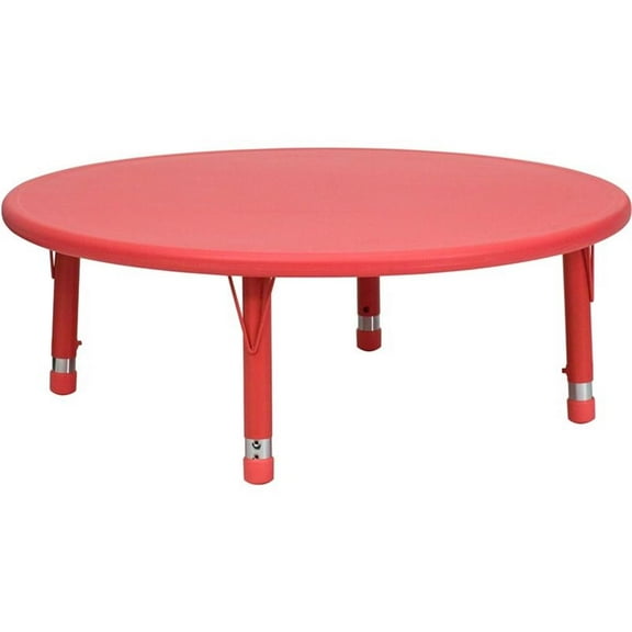 Pemberly Row 45" Round Height Adjustable Plastic Activity Table In Red
