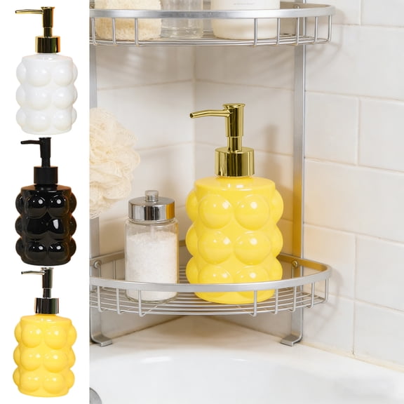 LEFXSMR Glass Soap Dispenser, Dish & Hand Soap Dispenser Bathroom, Liquid Storage Pump Bottle for Bathroom Kitchen, Yellow