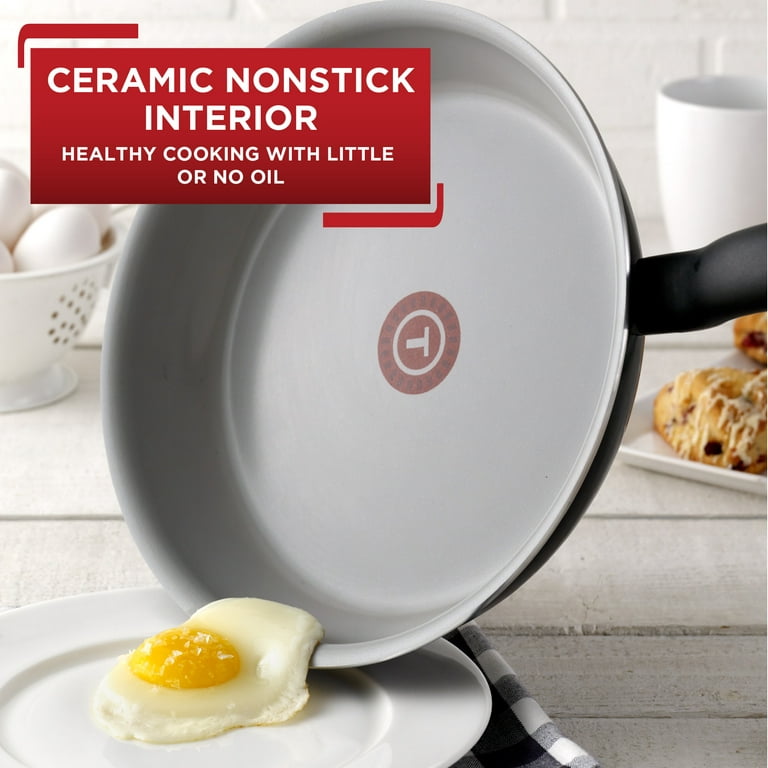 T-fal Initiatives Ceramic Nonstick Cookware Set, 14-Piece, Black