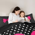 thumbnail image 4 of Erosebridal Kids Girls Cartoon Pink Bowknot Twin Comforter Sets 3-Piece,Teens Vintage Polka Dots Bedding Set,Black Reversible,Super Cozy Room Decor, 4 of 6