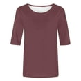 thumbnail image 5 of WTXUE Cotton Tops Basic Tees Casual 3/4 Sleeve T-Shirts Round Neck Tunic Tops Basic Tees Loose Fit Blouses Solid Color Pullover Fitted T Shirts Fashion Blouses Womens Loose Tops Wine Xxl, 5 of 5