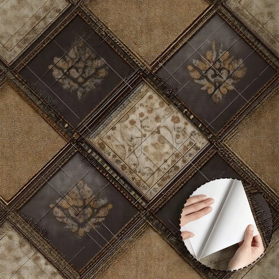 Vintage Geometric Damask Wallpaper, Antique Floral Pattern Peel and Stick Waterproof Wall Decoration for Living Room Bedroom Kitchen Cabinet Rental Property Home Decor, 17.7 * 118 in