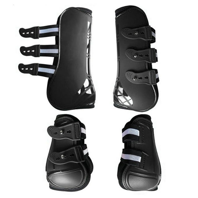 Decodeary Horse Pu Shell Neoprene Lined Front/Rear L Sets Leg Black for Boots Front Front+Rear Black M