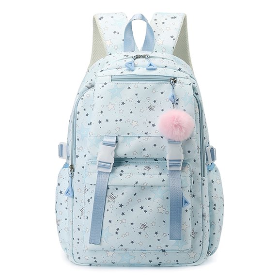 Aesthetic Backpack with Pendant, Star Print Laptop Backpack, Multi-layer Bookbag for Shopping Work (Blue)