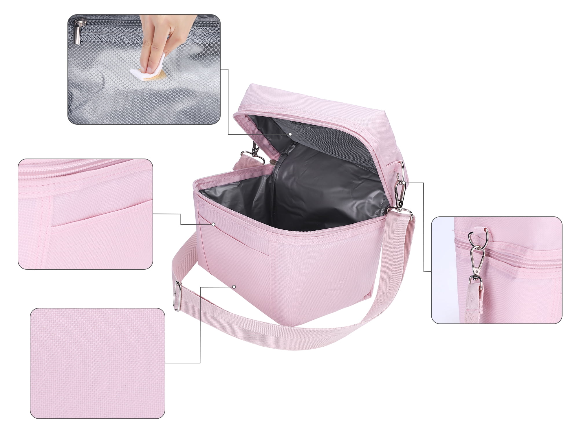 Unique Bargains Insulated Leakproof Lunch Bag for Work, Picnic Pink 8.3*5.1*7.1in