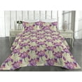 thumbnail image 2 of Ambesonne Iris Flowers Quilted Bedspread Set 3 Pcs, Detailed Petal Pattern, Queen, Pale Khaki and Purple, 2 of 4
