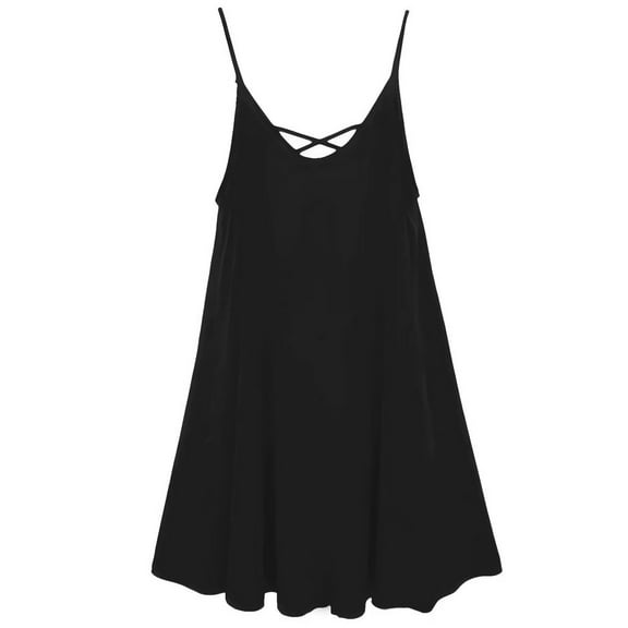 CHUOU Dresses for Women Fashion Casual Loose Solid Color V Neck Spaghetti Strap Chiffon Flowy Mini Dress