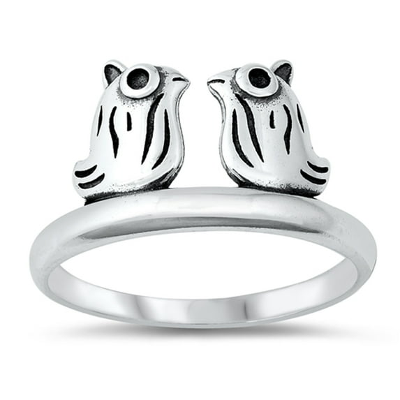 Love Owls Oxidized Birds Ring .925 Sterling Silver Band Jewelry Female Male Unisex Size 6