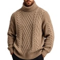 thumbnail image 2 of Fanshiluo Men's Turtleneck Cable Knit Sweater, Long Sleeve Pullover Knit Top,Size L,Big and Tall Men, 2 of 9