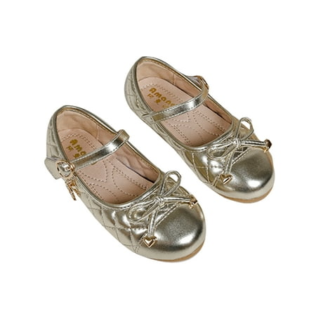 

Ritualay Girls Princess Shoe Magic Tape Mary Jane Comfort Flats Breathable Lightweight Dress Shoes School Wedding Bowknot Loafers Gold 6C